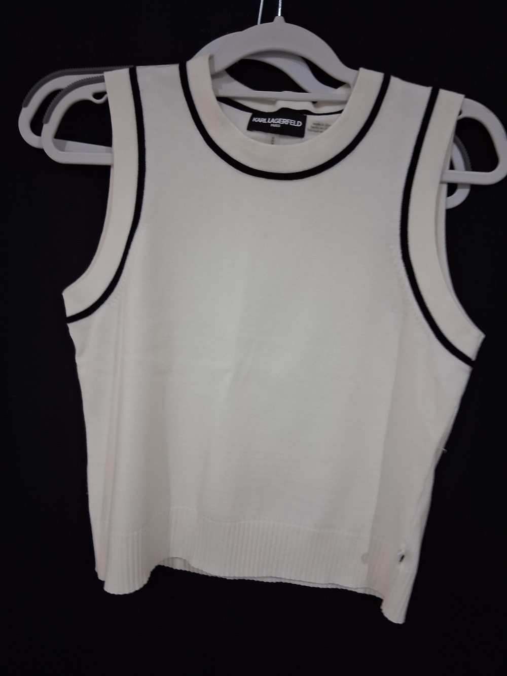 Karl Lagerfeld Cream Tank Top with Black Trim
